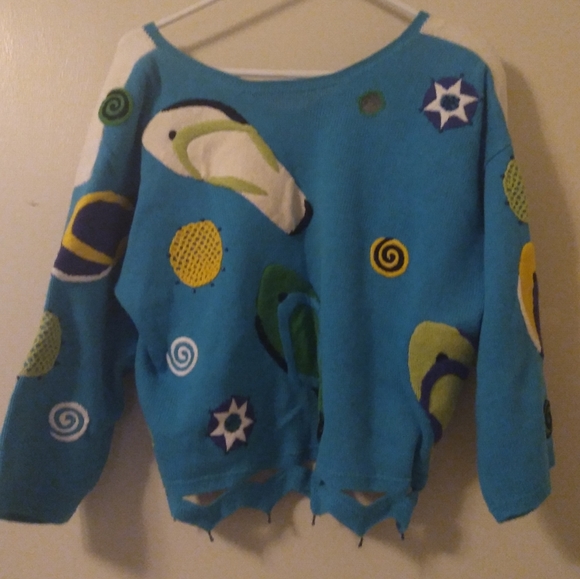 80's Vintage Marisa Christina/Lisa Nichols Flip Flop Cropped Sweater - Picture 5 of 16
